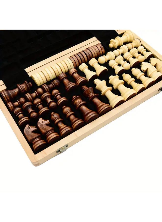 Deluxe Wood Fiber Board Chess And Checkers Set 2 In 1 Foldable 12 Inch Board - Image 5